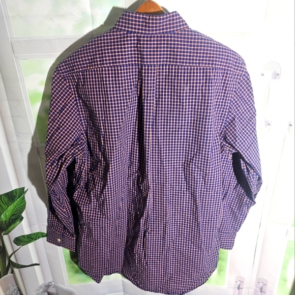 Donald Ross Button Shirt Mens LG Blue/ Orange Checkered Long Sleeve Button Down - Picture 6 of 8